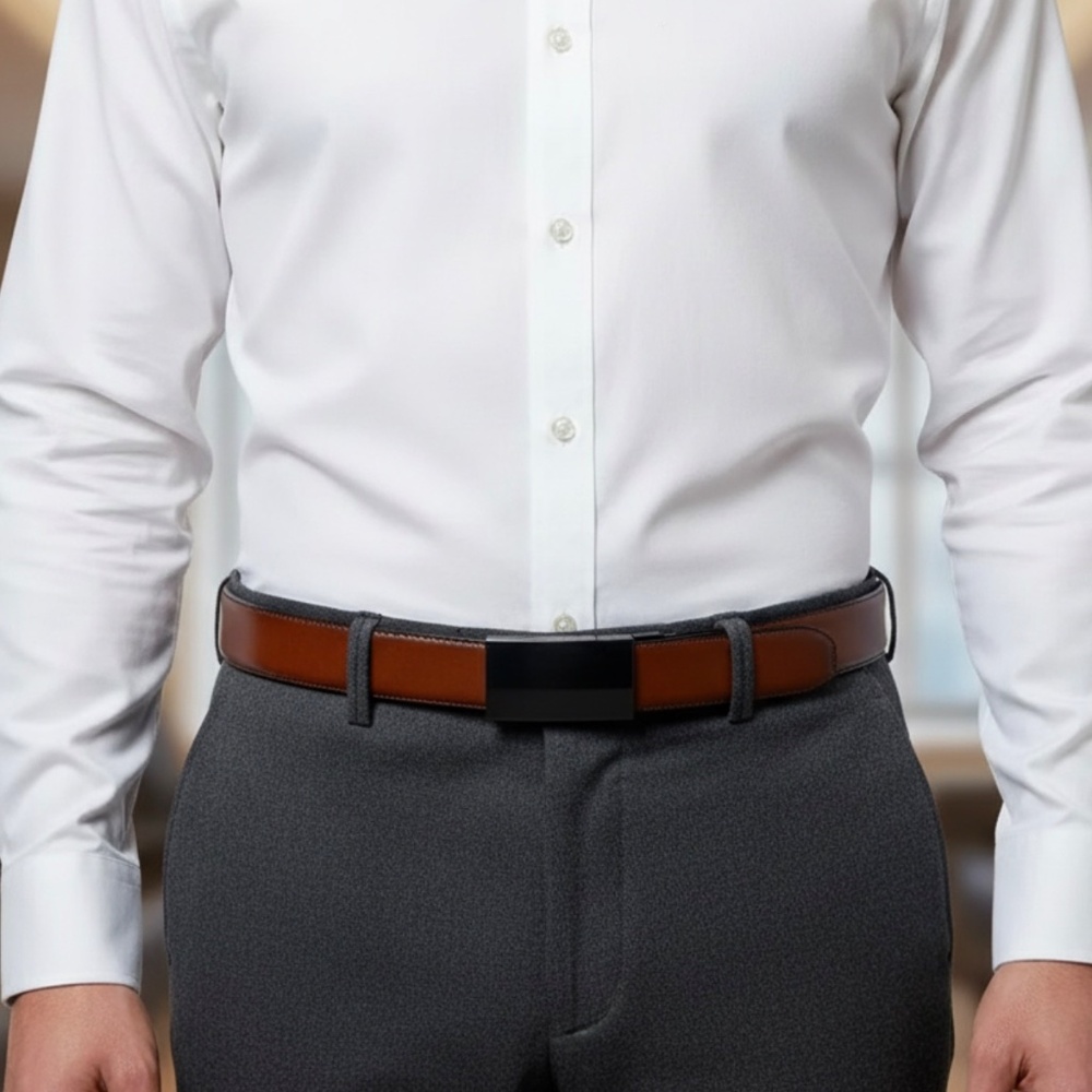 Brown Leather Belt with Gunmetal Buckle size 34-36